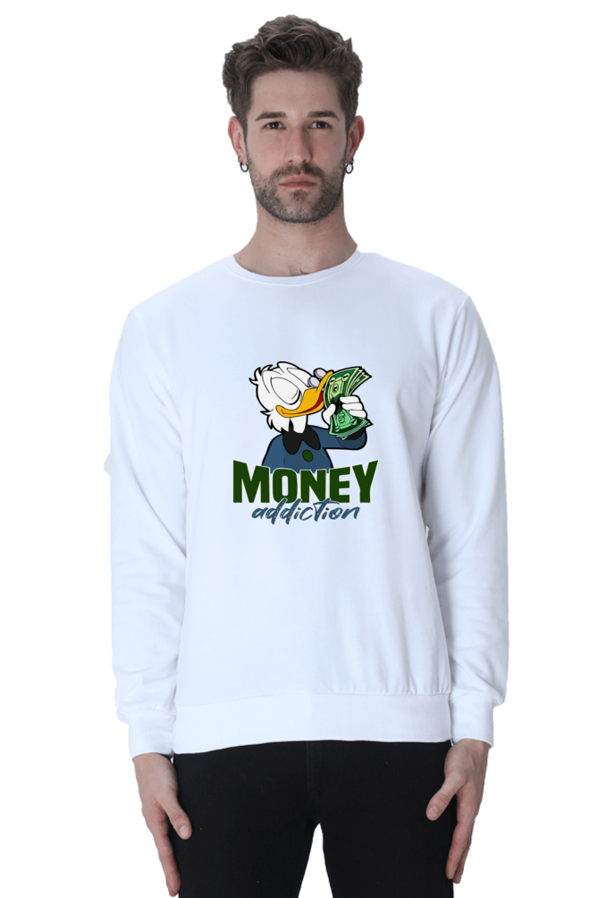 Unisex Printed Sweatshirts | Money Addiction Graphic Printed Sweatshirt