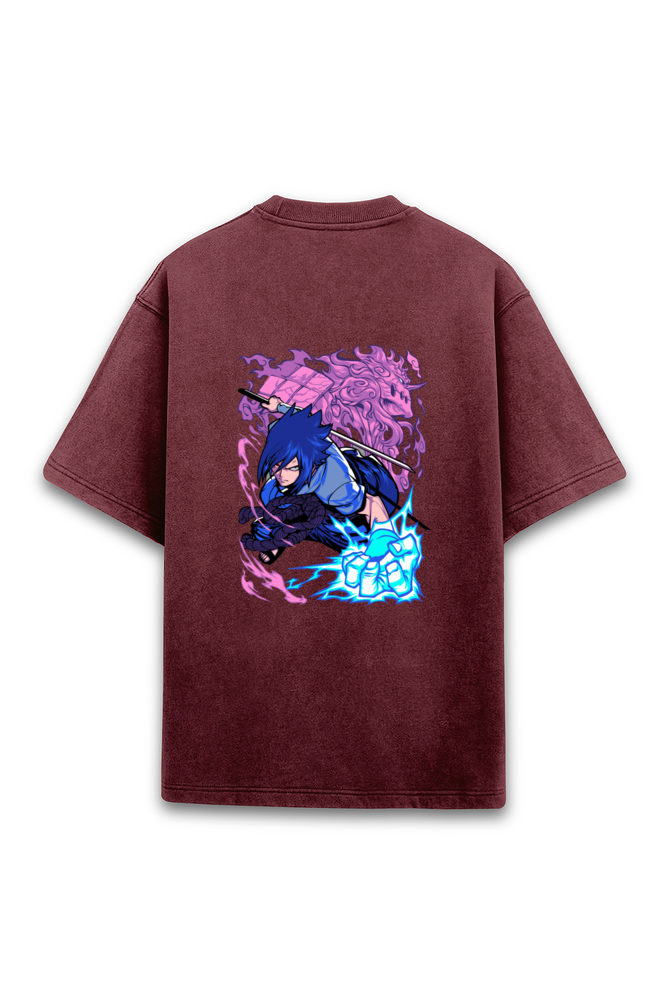 Frost Handed Character Back Printed Acid Wash Oversized T-Shirt