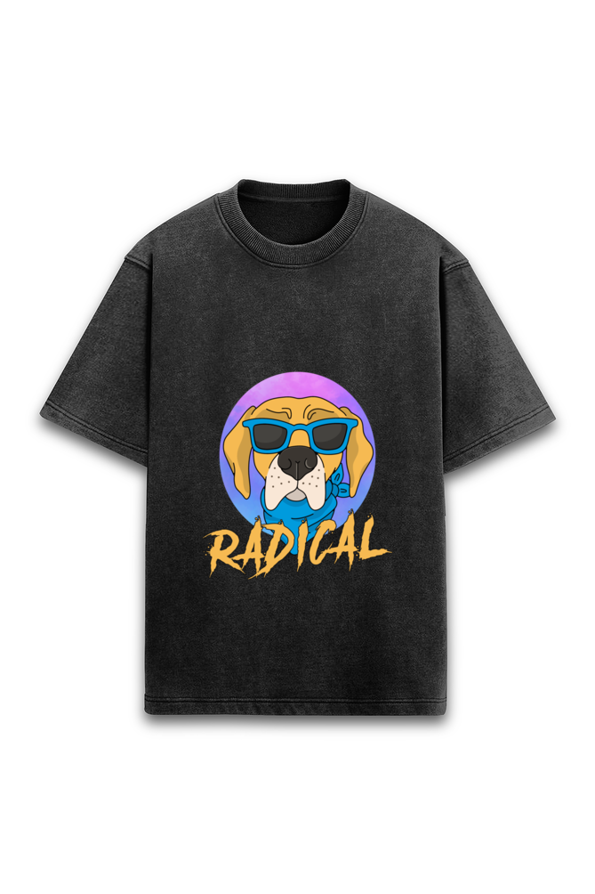 Radical Dog Front Printed Acid Wash Oversized T-Shirt