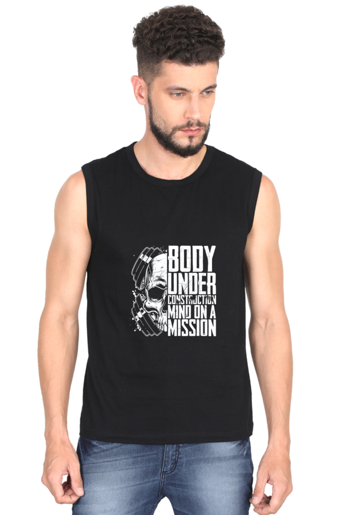 Body Under Construction Round Neck Sleeveless T-Shirt for Active Lifestyles