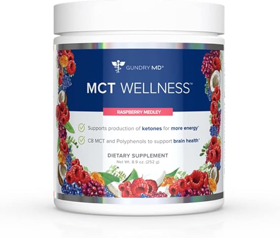 Gundry MD MCT Wellness Powder (Raspberry Medley – 30 Servings) – Energy, Ketone Production &amp; Brain Health Support