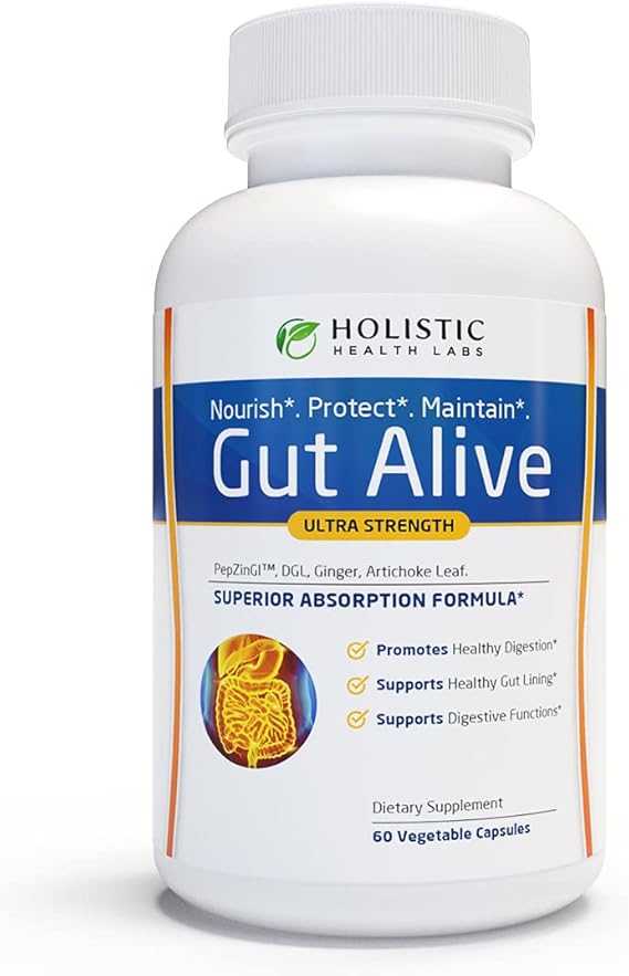 Holistic Health Labs Gut Alive – Natural Digestive Support for IBS, Acid Reflux, Bloating &amp; Gut Health (60 Count)
