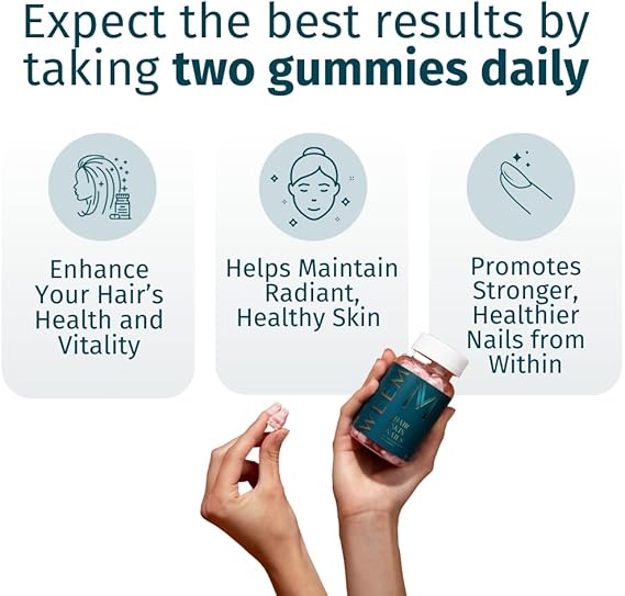 WEEM Hair Skin and Nails Gummies – Vegan Biotin Vitamins for Healthy Hair, Skin & Nails (Pack of 3)