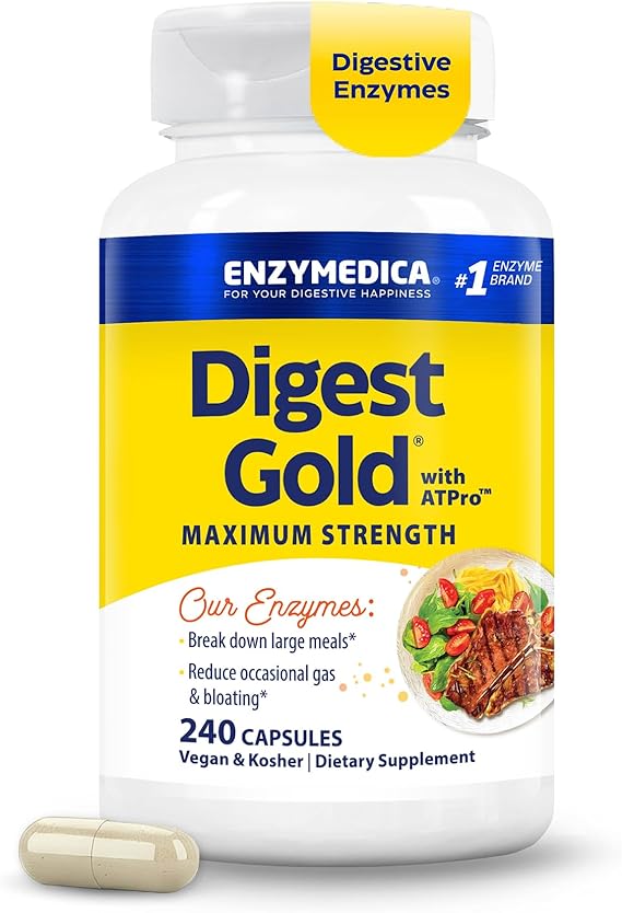 Enzymedica Digest Gold + ATPro – Maximum Strength Digestive Enzyme Formula for Fast Digestion, Bloating &amp; Gas Support (240 Capsules)
