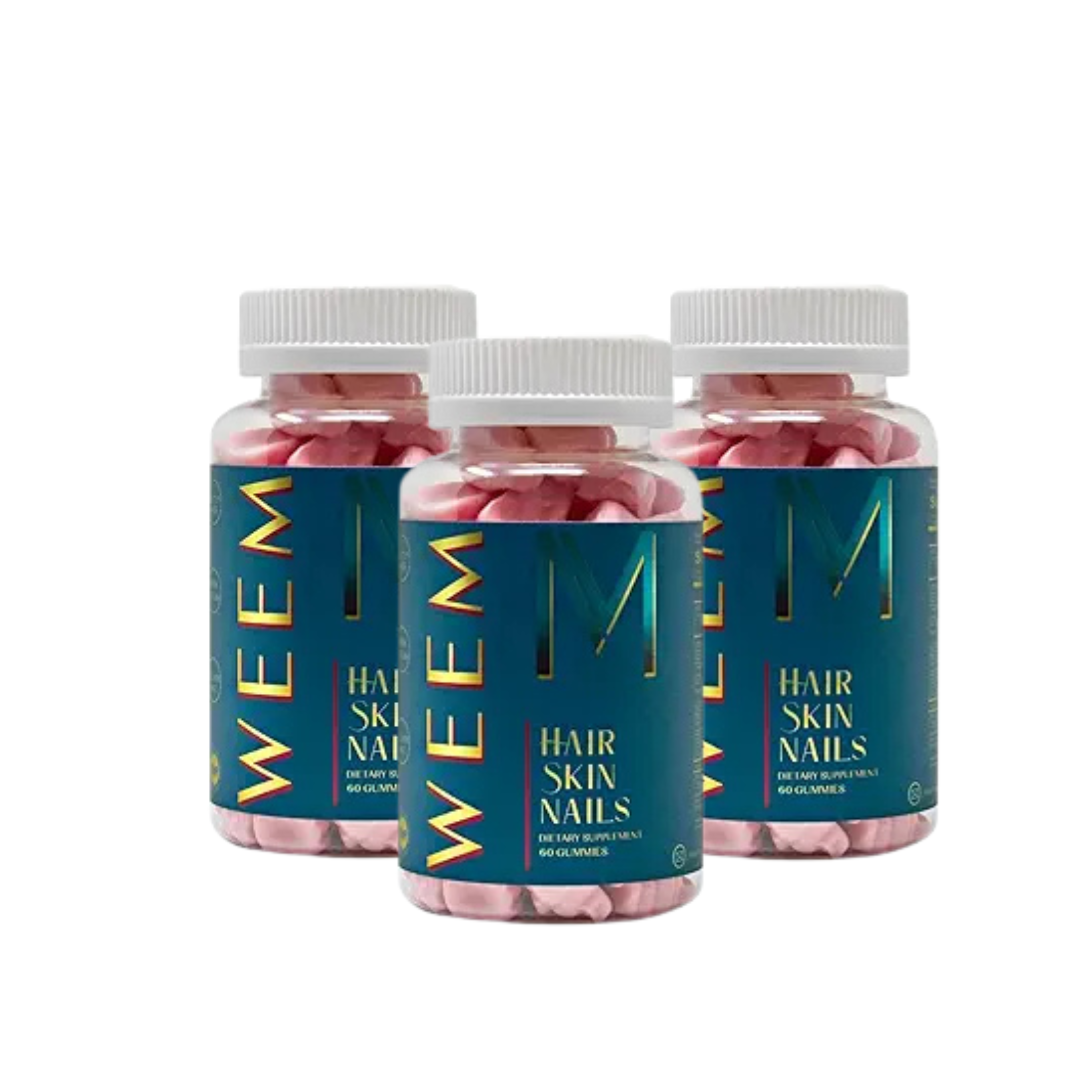 WEEM Hair Skin and Nails Gummies – Vegan Biotin Vitamins for Healthy Hair, Skin & Nails (Pack of 3)